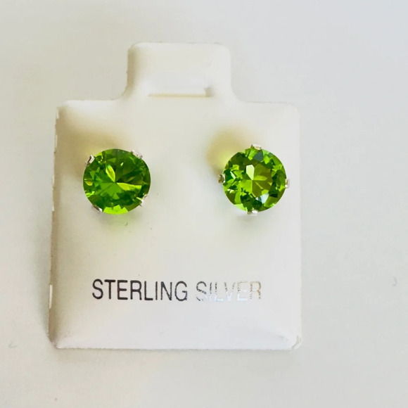NWT 925 Sterling Silver Lime Green Round CZ Earrings - Picture 1 of 5